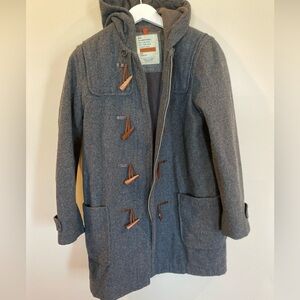 Abercrombie & Fitch Wool Blend Duffle Coat Small Hooded Toggle Jacket Gray Warm